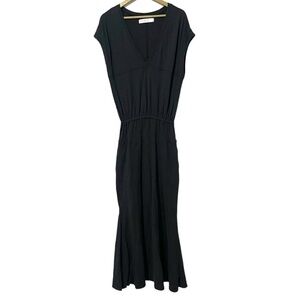 Free People Beach Black V Neck Maxi Dress With Pockets Boho Hippie Resortwear XS